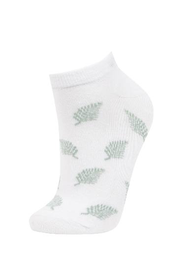 Woman Leaf Printed 3 Piece Cotton Bootie Socks