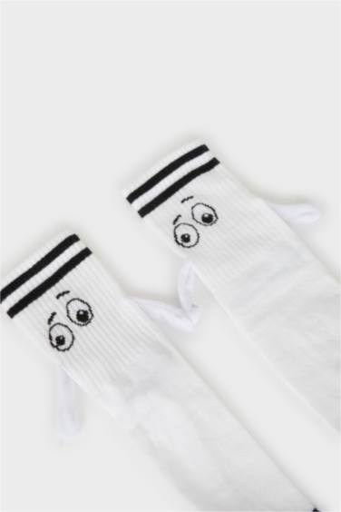 Woman Magnetic Hand Holding Cotton Long Socks