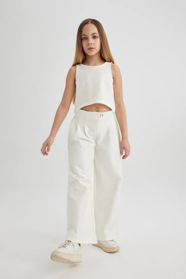 Girl Sleeveless Blouse Trousers 2 Piece Set