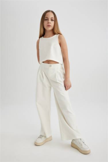 Girl Sleeveless Blouse Trousers 2 Piece Set