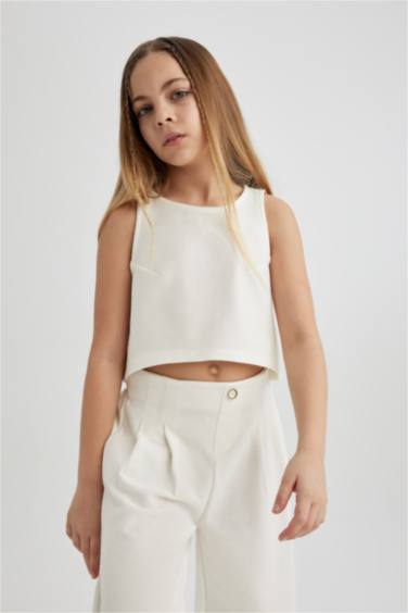 Girl Sleeveless Blouse Trousers 2 Piece Set