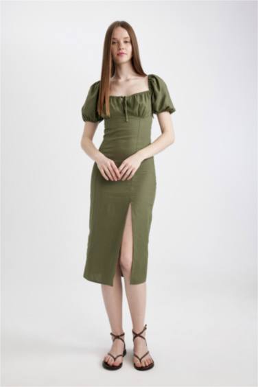 жүрек жағасы қысқа жеңді Қысқа жеңді тоқылған көйлек