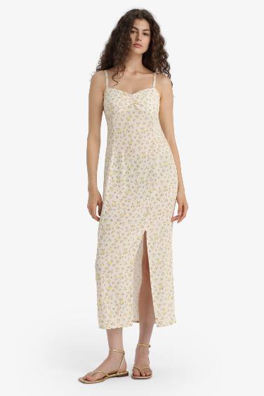 فستان ميدي فلورال منسوج بوديكون بياخة قلب