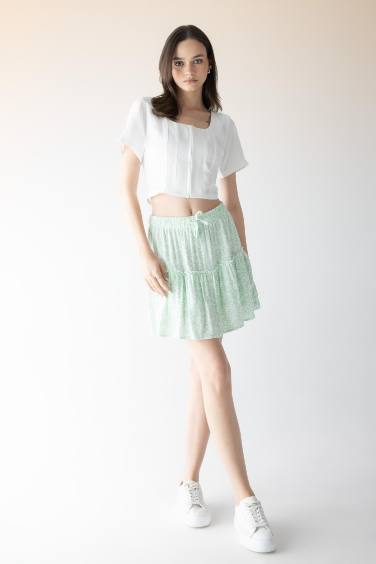 Floral Crinkle Viscose Mini Skirt