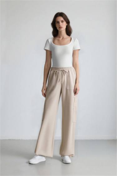 Wide Leg High Waist Linen Blend Cargo Pants