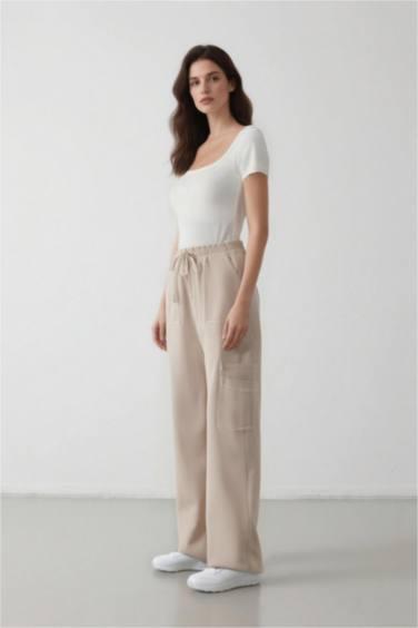 Wide Leg High Waist Linen Blend Cargo Pants