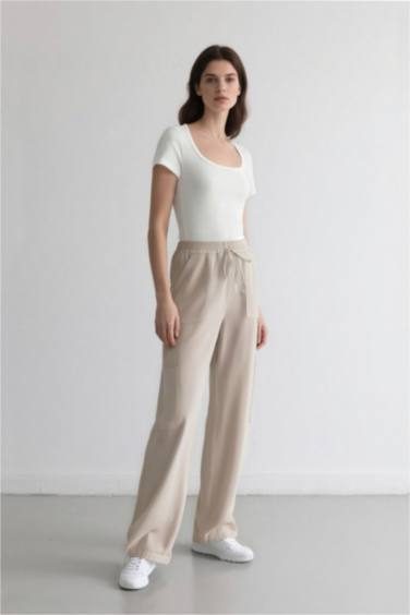Wide Leg High Waist Linen Blend Cargo Pants