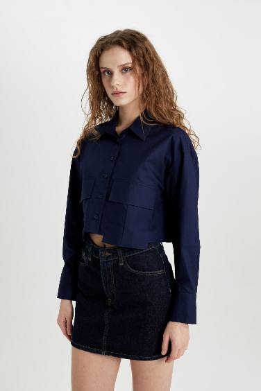 Poplin Long Sleeve Crop Shirt