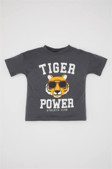 Baby Boy Crew Neck Tiger Pattern Short Sleeve T-Shirt
