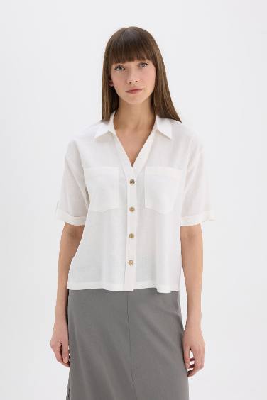 Chemise Boxy à manches courtes en lin mélangé