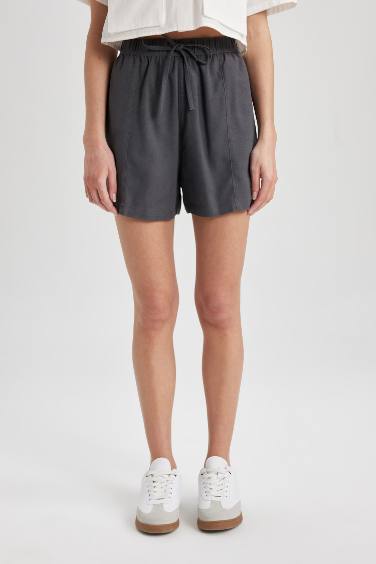 Regular Fit High Waist Linen Blend Shorts