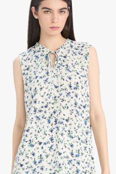 Blouse sans manches en tissu froissé imprimé Coupe régulière