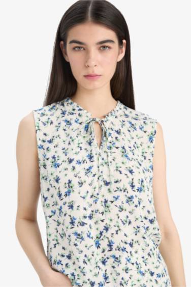 Blouse sans manches en tissu froissé imprimé Coupe régulière