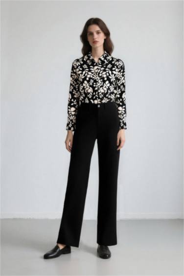 Oversize Fit Shirt Collar Printed Long Sleeve Tunic