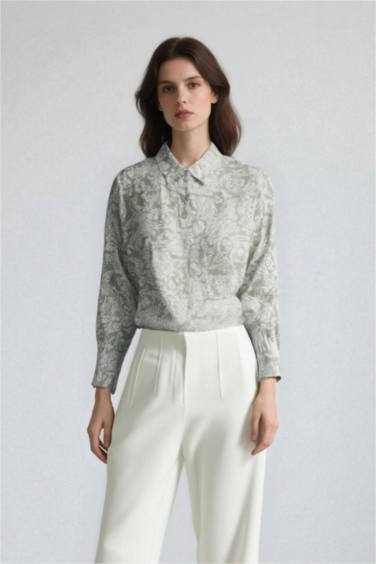 تونيك اوفر سايز منقوش كم طويل بياقة قميص