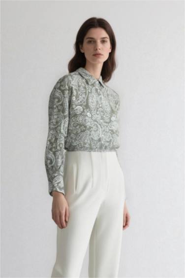 تونيك اوفر سايز منقوش كم طويل بياقة قميص