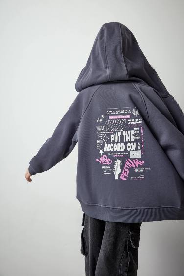 Girl Hooded Soft Lined Zippered Cardigan