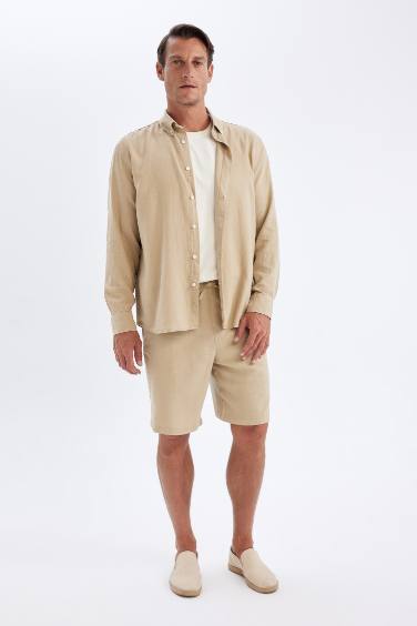 Relax Fit Polo Collar Cotton Long Sleeve Shirt