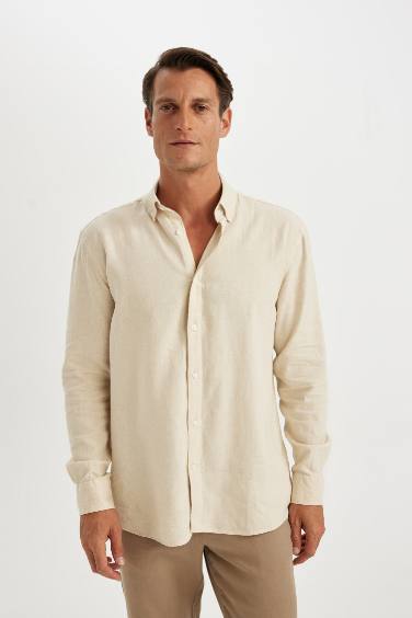 Relax Fit Polo Collar Cotton Long Sleeve Shirt