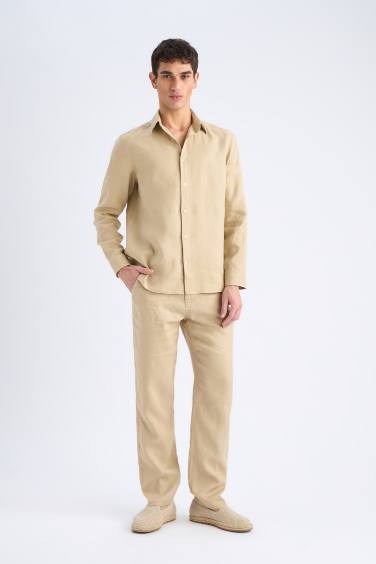 Relax Fit Straight Leg Summer Linen Trousers