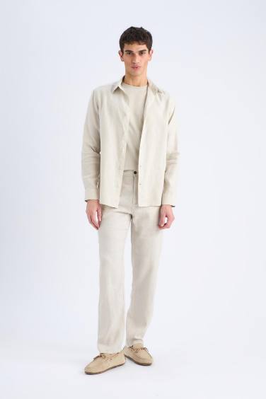 %100 Keten Relax Fit Rahat Kesim Düz Paça Yazlık Pantolon