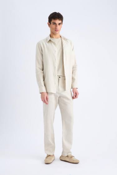 %100 Keten Relax Fit Rahat Kesim Düz Paça Yazlık Pantolon