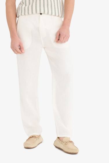Pantalon en lin estival à jambe droite Coupe décontractée