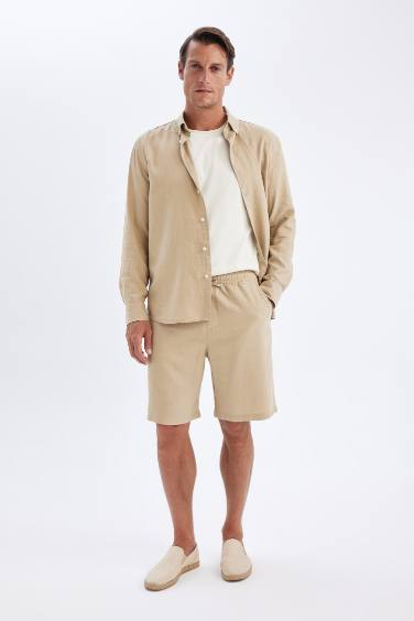 Relax Fit Linen Blend Bermuda Shorts