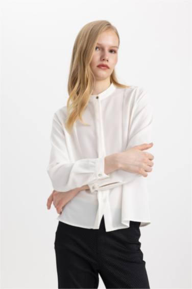 Blouse en crêpe à Coupe Régulière et Manches Longues