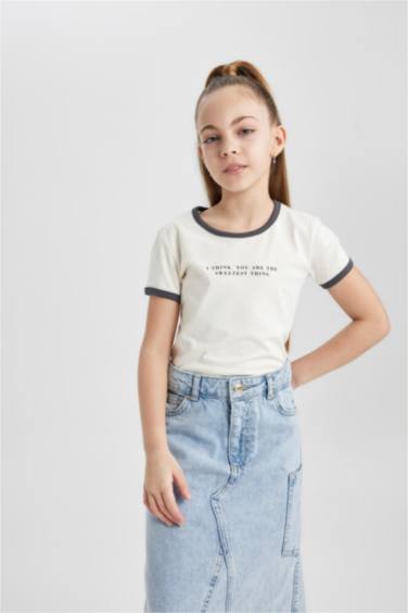 Girl Crop Slogan Printed Short Sleeve T-Shirt