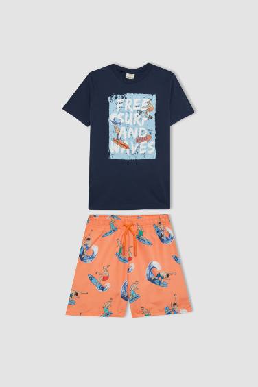 Boy Printed Short Sleeve T-Shirt Swim Shorts 2 Piece Set