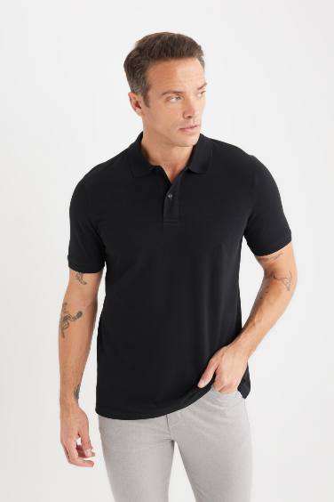 Regular Fit Basic Düz Kısa Kollu Pike Polo Tişört