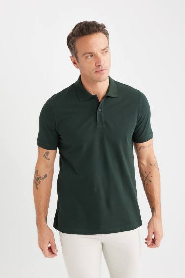 %100 Pamuk Regular Fit Polo Yaka Kısa Kollu Basic Düz Pike Kumaş Tişört