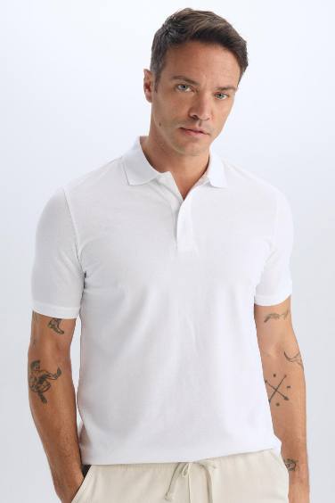 %100 Pamuk Regular Fit Polo Yaka Kısa Kollu Basic Düz Pike Kumaş Tişört