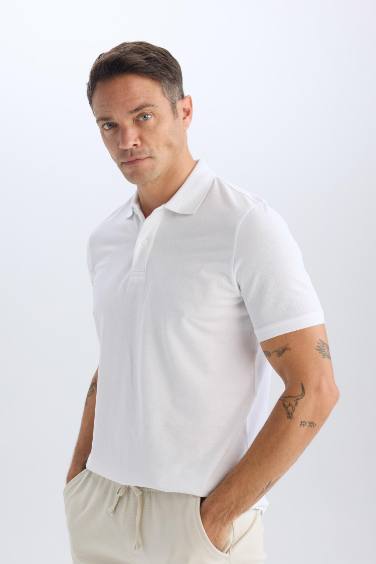 %100 Pamuk Regular Fit Polo Yaka Kısa Kollu Basic Düz Pike Kumaş Tişört