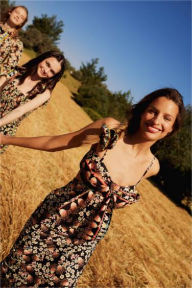 Lug Von Siga x DeFacto Bodycon Patterned Strappy Poplin Midi Dress