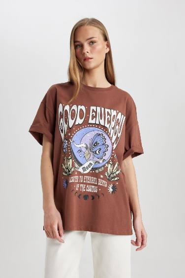 Oversize Fit Crew Neck Printed Short Sleeve T-Shirt