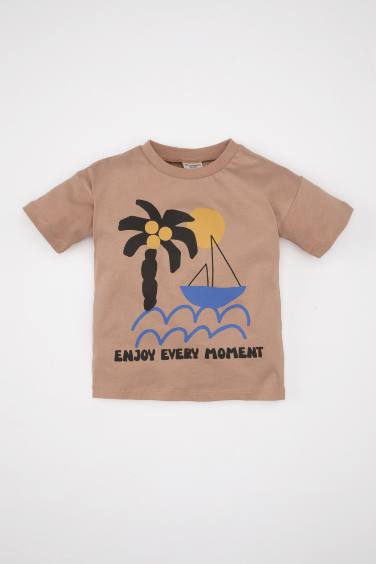 Baby Boy Crew Neck Palm Tree Printed T-Shirt