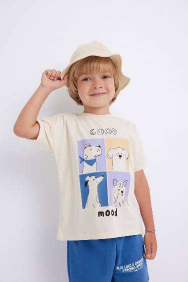 Baby Boy Crew Neck Dog Printed Short Sleeve T-Shirt