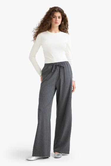 بنطلون وايد ليج برجل واسع وخصر عادي