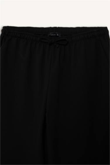 Wide Leg Geniş Bol Paça Beli Lastikli Bağcıklı Cepli Kumaş Palazzo Pantolon