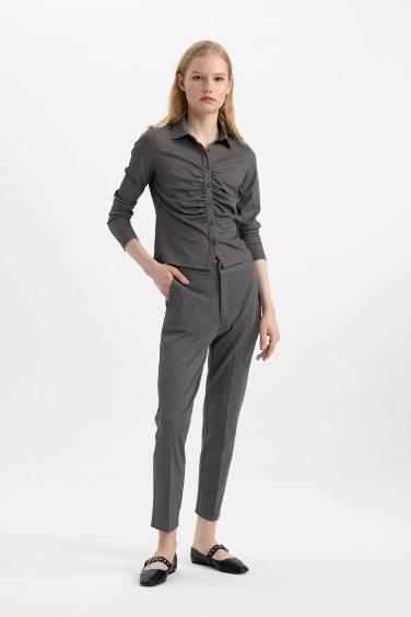 Klasik Chino Kumaş Pantolon Normal Bel Basic Düz Cepli Bilek Boy