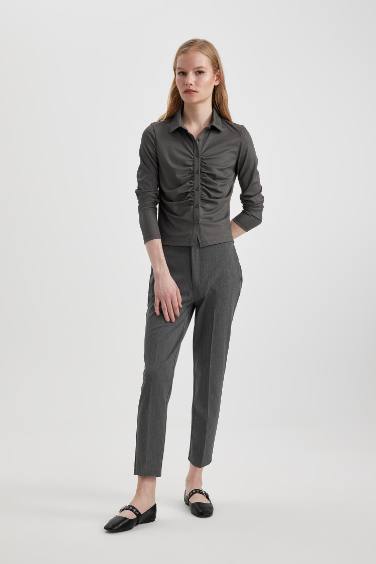 Klasik Chino Kumaş Pantolon Normal Bel Basic Düz Cepli Bilek Boy