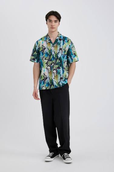 Oversize Fit Resort Collar Patterned Cotton Shirt