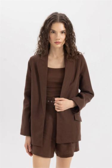 Oversize Fit Buttoned Basic Linen Blazer