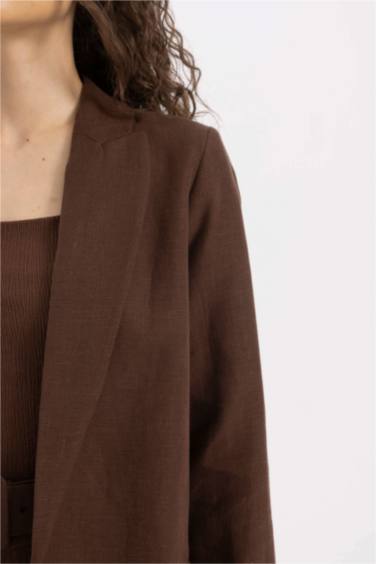 Oversize Fit Buttoned Basic Linen Blazer