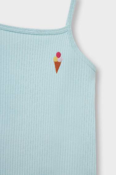 Комплект для Девочек 2 в 1 с Принтом Майка на Брителях из Ребристого Материала и Леггинсы на Резинке