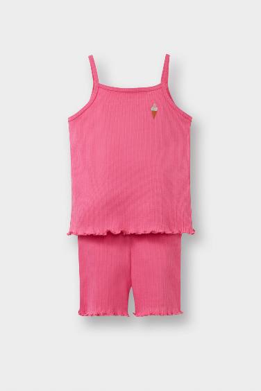 Girl Fun Printed Strappy Ribbed Camisole 2 Piece Set