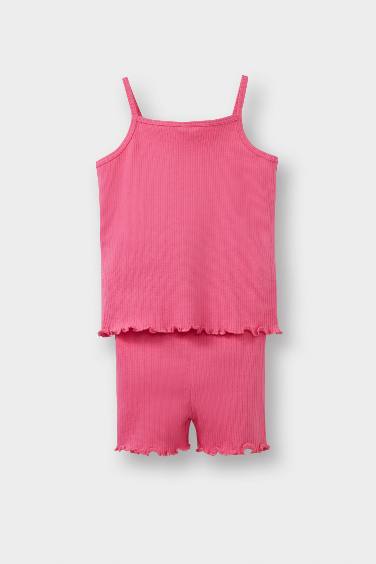 Girl Fun Printed Strappy Ribbed Camisole 2 Piece Set