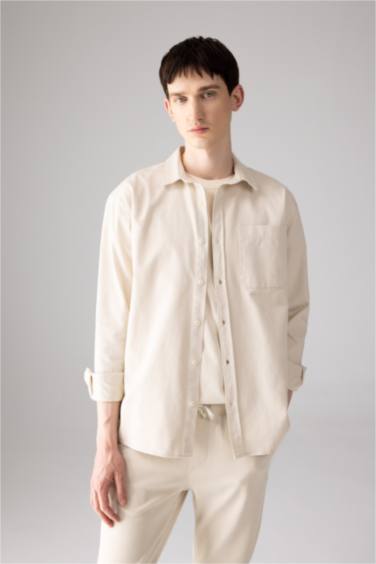 قميص قطن كم طويل جبردين قصة مريحة